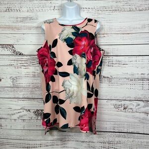 CeCe Pink Floral Rose Sleeveless Tunic Blouse
